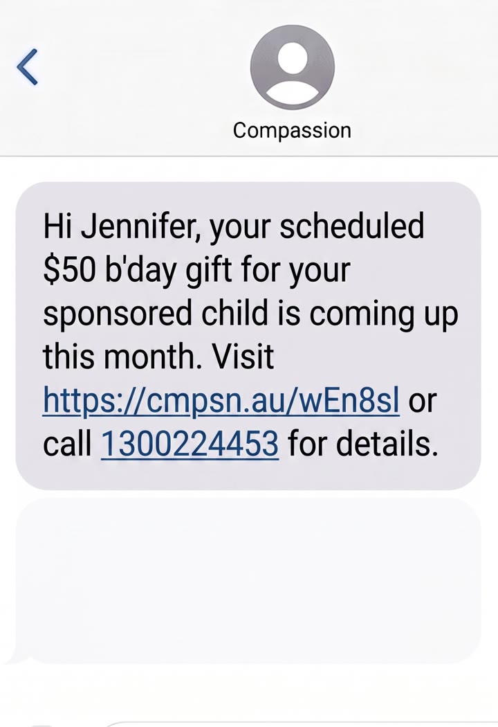 Birthday gift SMS reminder for gift-attached supporters