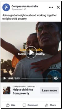 Compassion Australia Facebook sponsored video ad