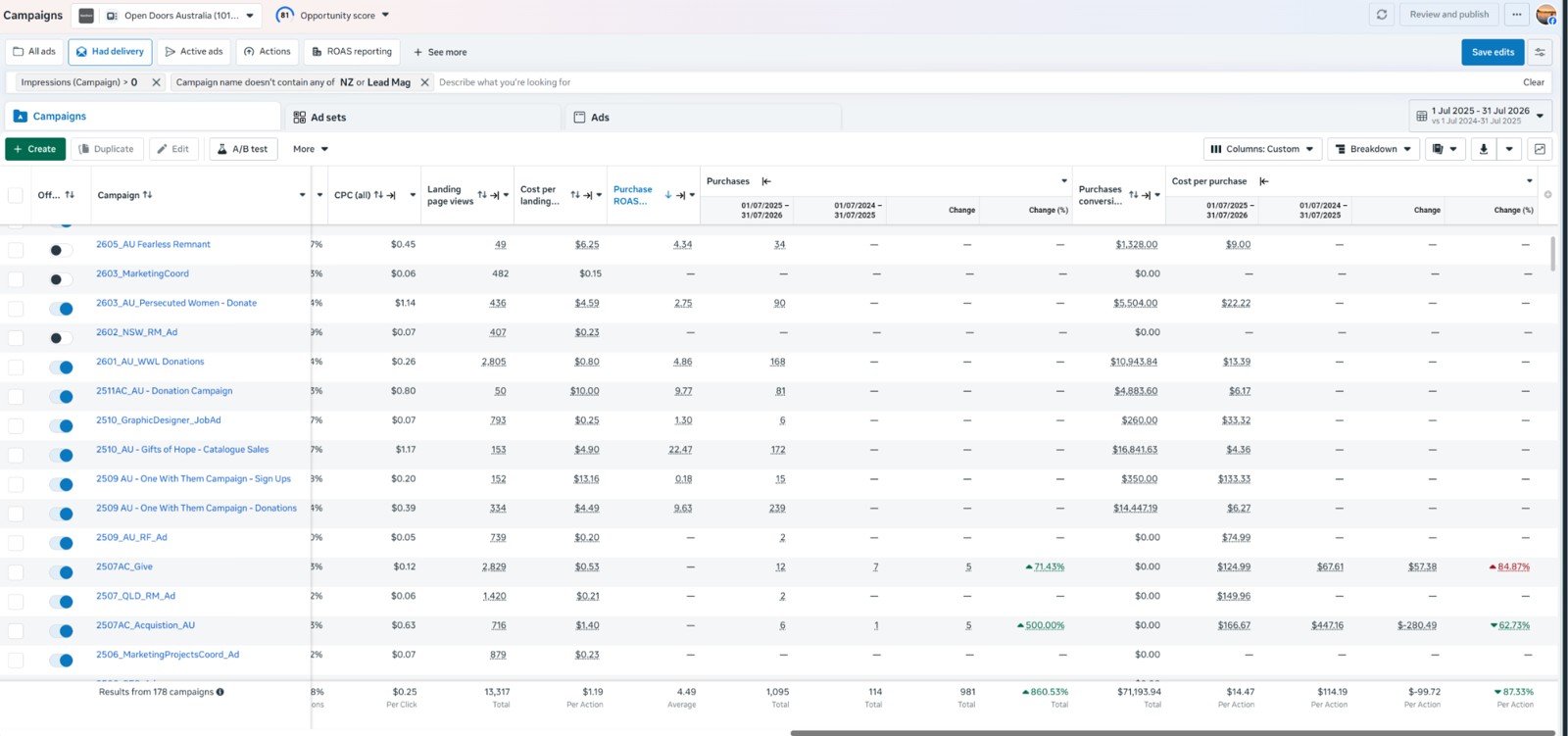 Meta Ads campaign performance